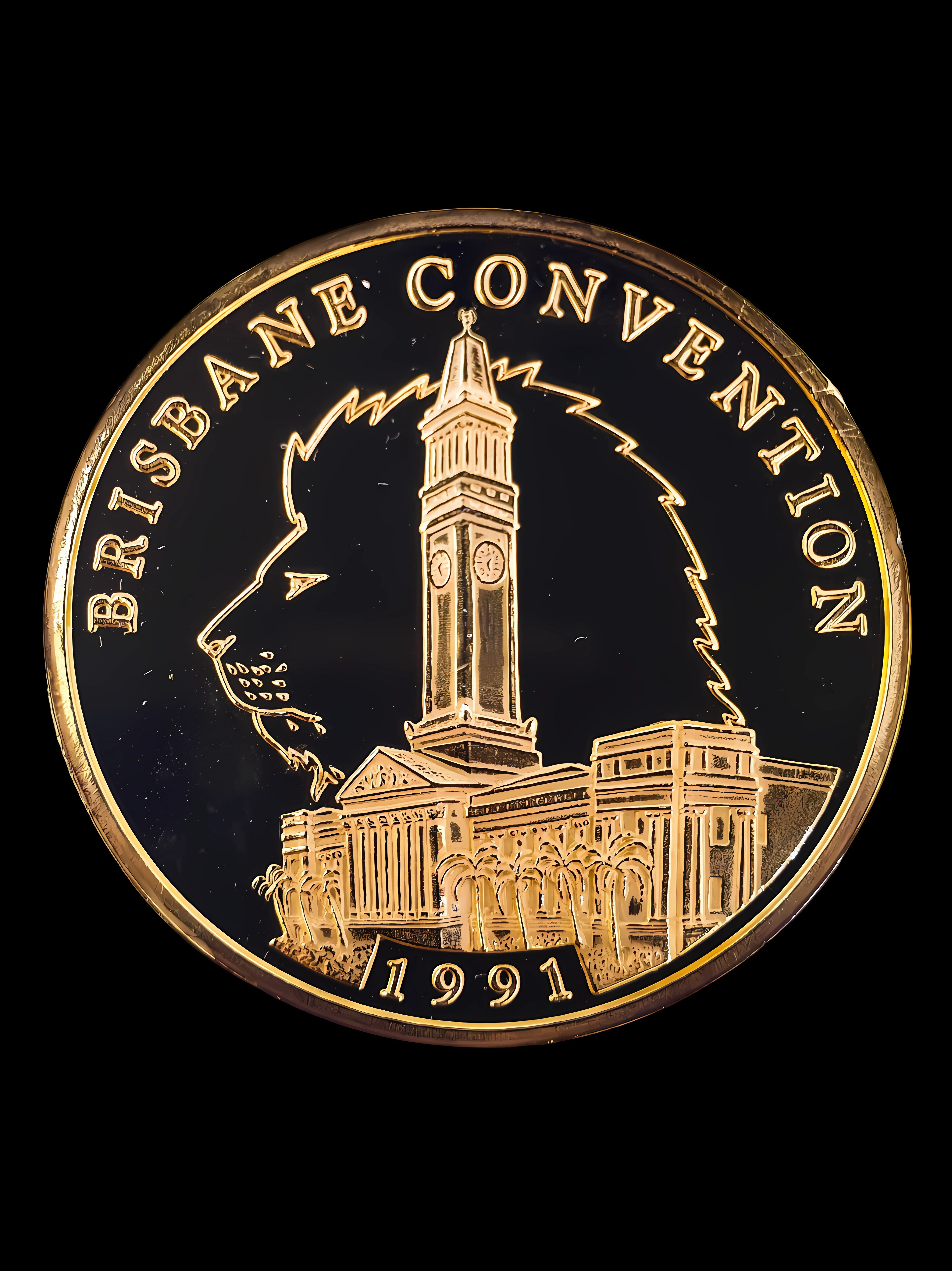 1991 Brisbane International Convention Lions Head Silver Medallion (Gold Plated)