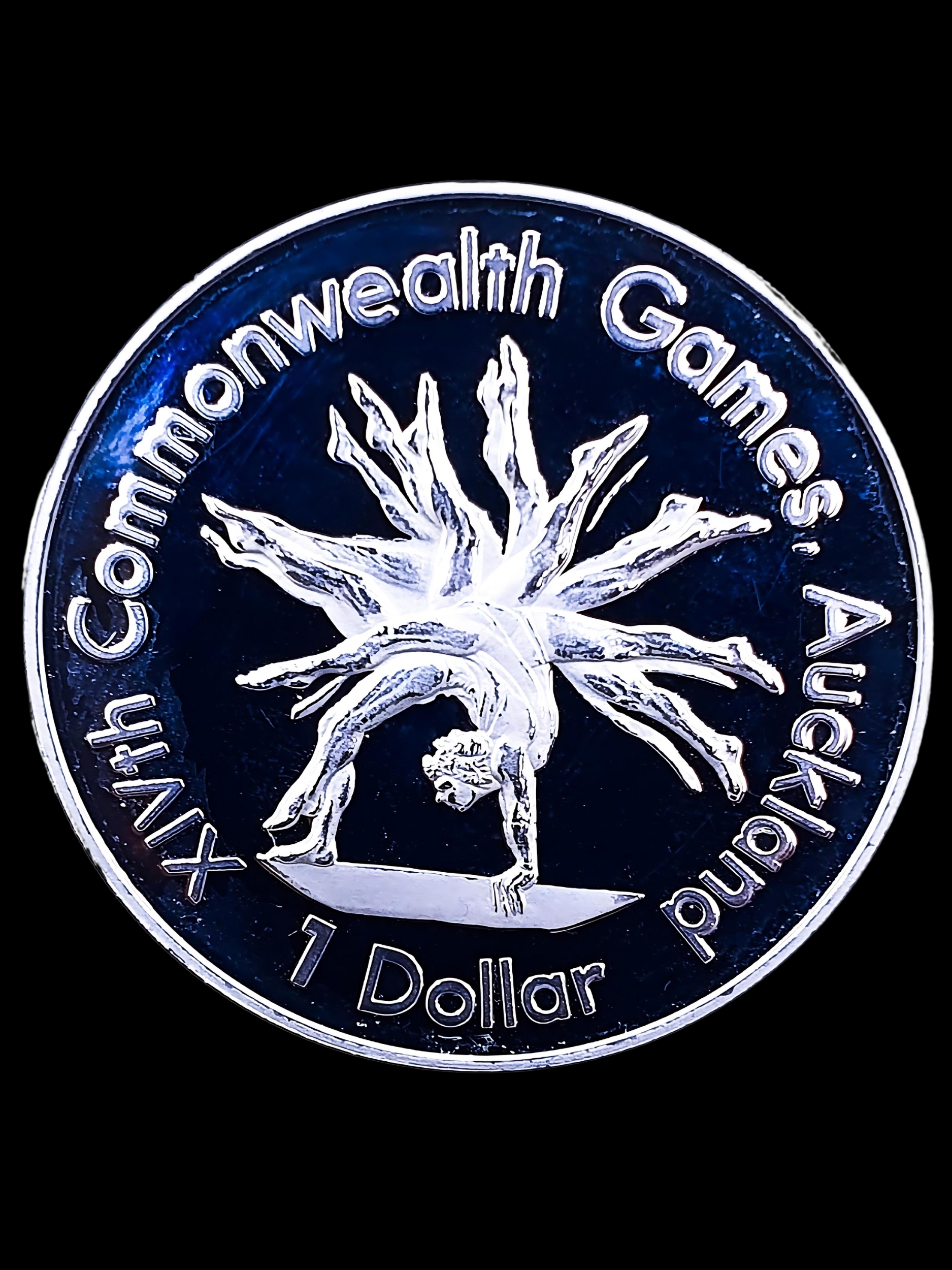 1989 XIVth Common Wealth Games Gymnast 1 Dollar Silver Coin