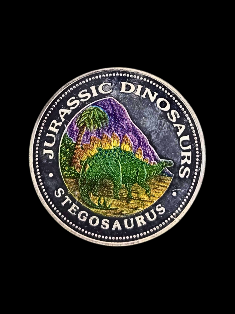 1993 Jurassic Dinosaurs - Stegosaurus (coloured) .999 Silver Coin