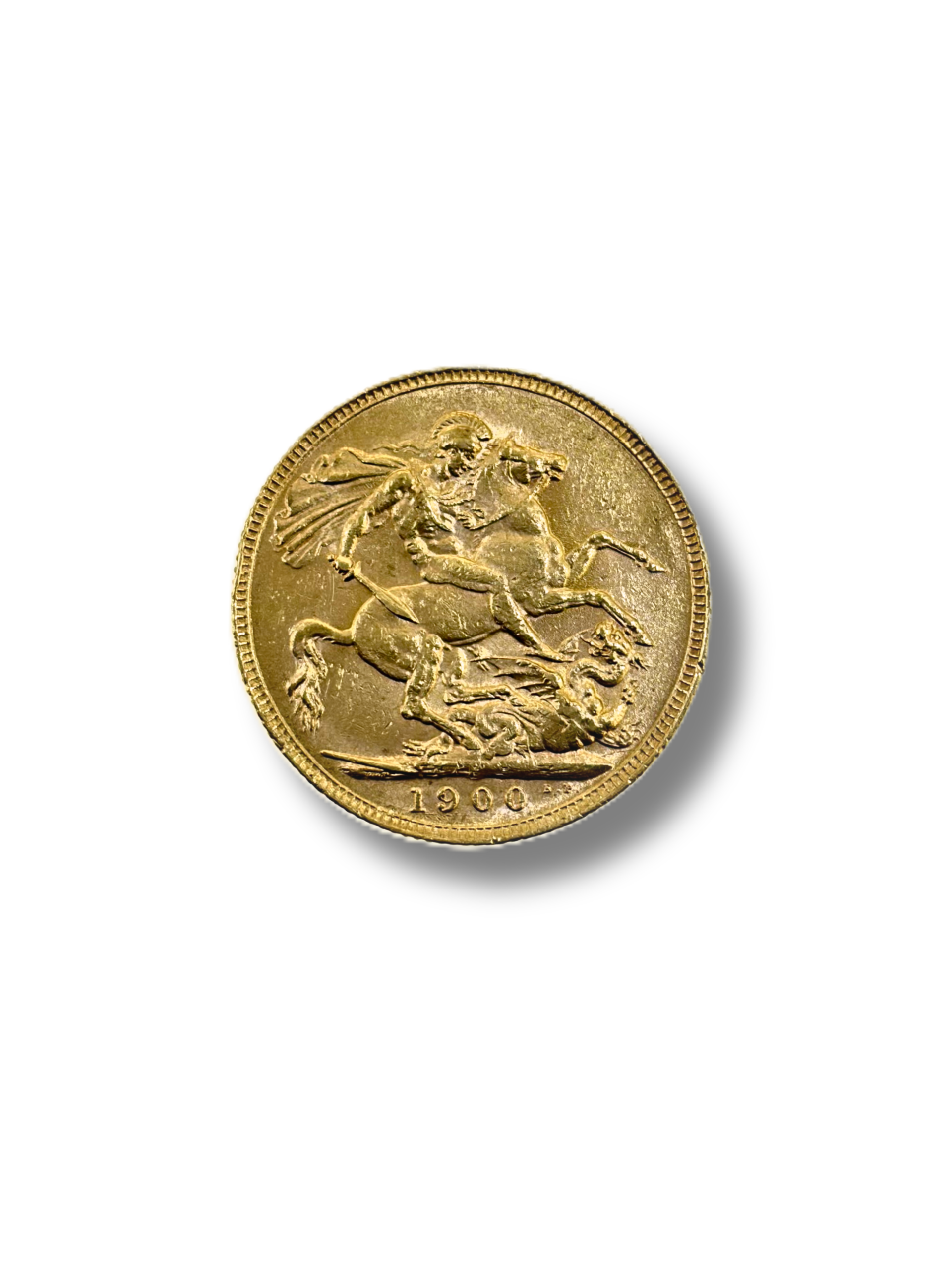 1900 Sovereign. St. George slaying the dragon. Older Veiled head Queen Victoria. Reeded edge – Perth Mint. (2)