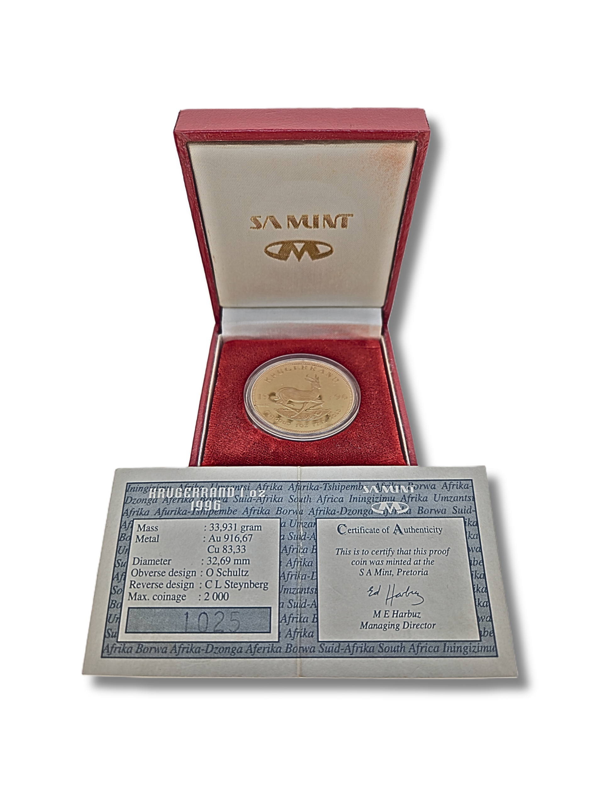 1996 South African Krugerrand 1 oz Gold Proof Coin